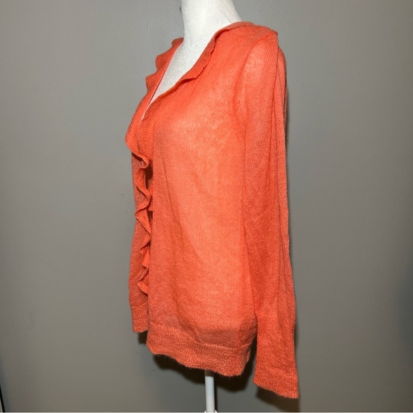 J.Crew Womens Mohair Wool Blend Cardigan Coral Ruffle Size Large Work Casual - Picture 4 of 10